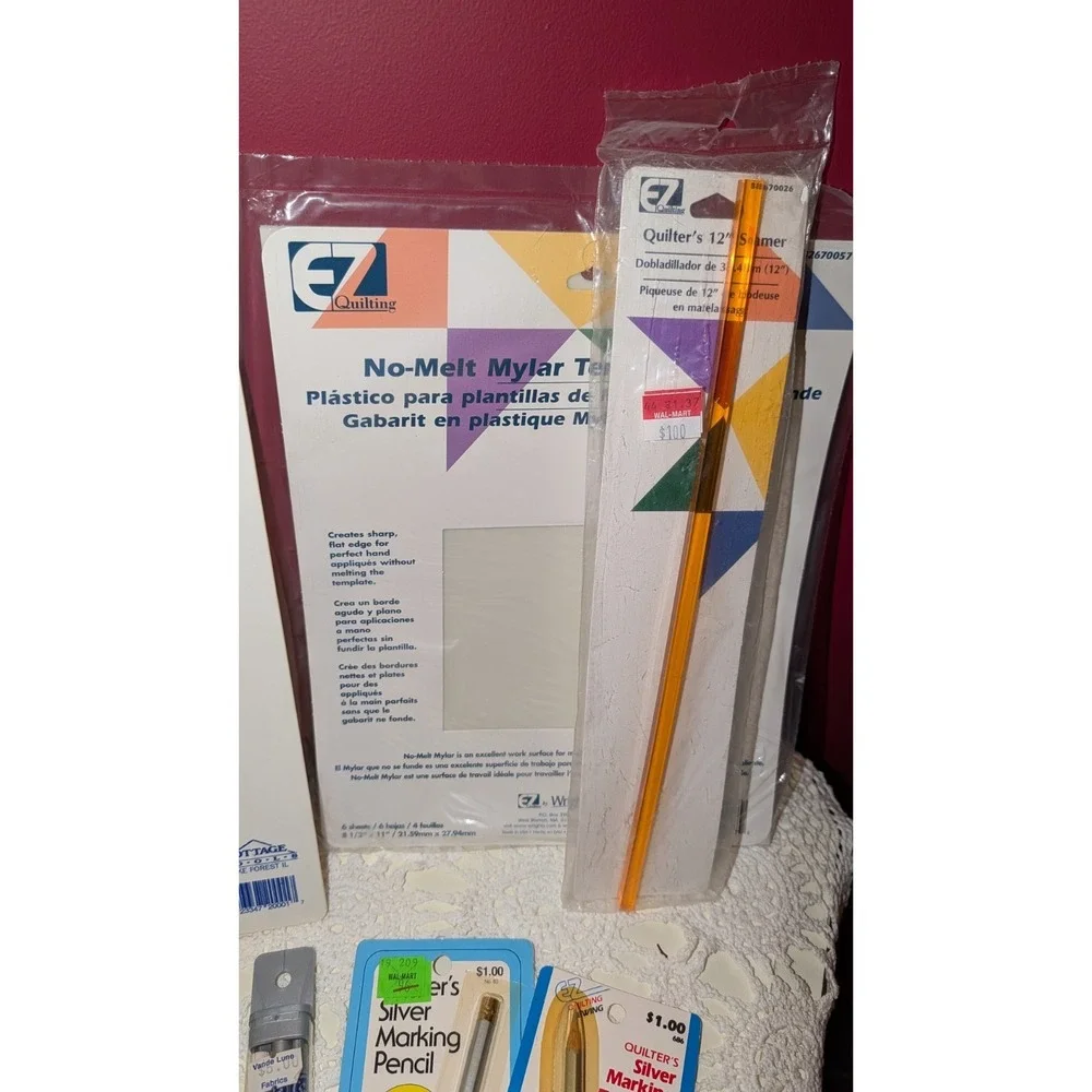 Vintage Quilting Lot 10 Templates Pencils Tools,‎ Mylar, Seamer, EZ